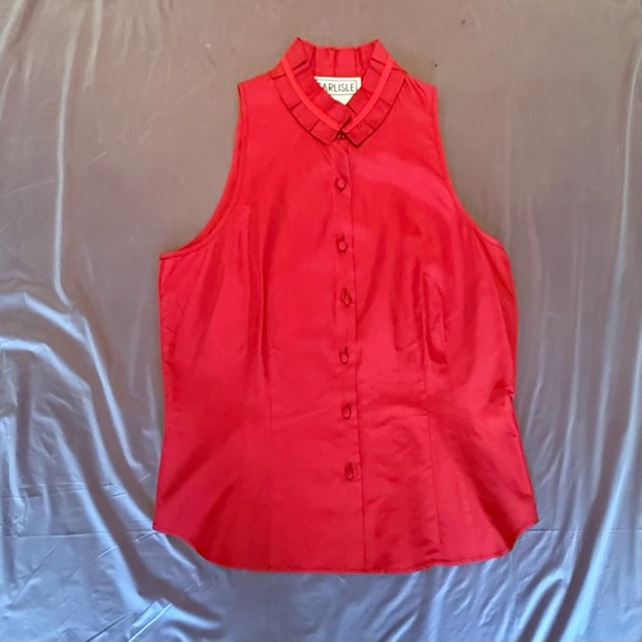 Carlisle 100% Silk Red Button Front Sleeveless Blouse Size 12/Large MSRP$225 - Picture 6 of 9
